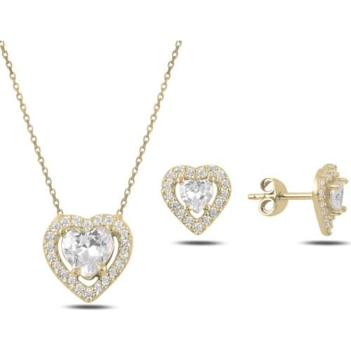 Silver 925 Sterling Heart Zircon Cubic Zirconia Solitaire Set