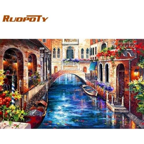 RUOPOTY Paint By Numbers For Adults Bridge river Picture On Canvas Landscape Coloring By Numbers Acrylic paints Home Decor 60x75