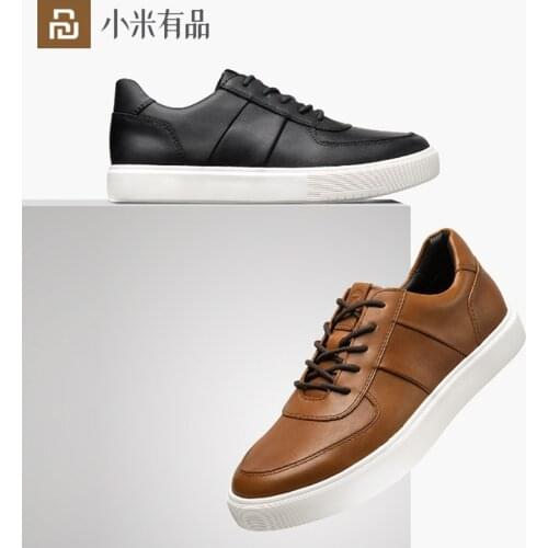 Youpin Qimian Genuine Leather Shoes Men Casual Outdoor Breathable Skateboard Shoes Shock Absorption Non-Slip Sneaker Male