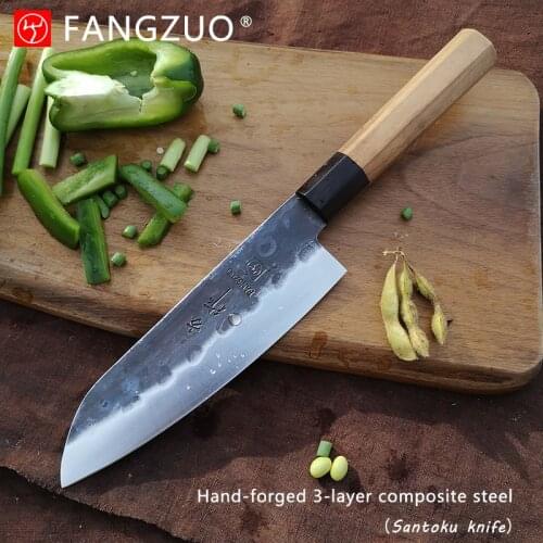 Handmade Santoku Knife 7 inch 3 Layers Japanese AUS10 High Carbon Blade Chef Kitchen Knives Professional Cooking Slicing Tools