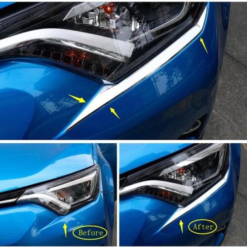 Lapetus Chrome Front Headlight Head Lights Lamps Eyelid Cover Trim 2 Pcs For Toyota RAV4 Rav 4 2016 2017 2018 Auto Accessories
