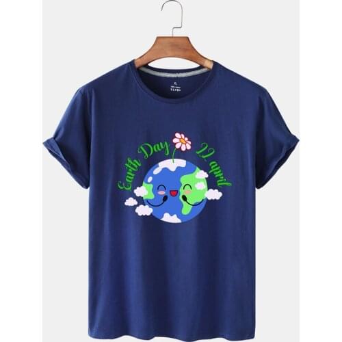 SummerWomens New Personality Caring for The Earth Printed Short-sleeved Slim Casual Women T Shirt O Collar Short-sleevedT Shirt