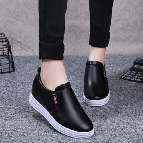 Increasing Loafers Platform Slip on Flat Shoes Side Zip Leather Casual Shoes Woman Flats White Shoes Ladies zapatos mujer 7670G