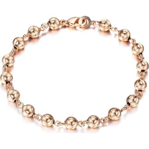 Fashion Jewelry 585 Rose Gold Bead Chain Bracelet for Women Girls Lobster Clasp Wedding Elegant Ball Chain Bangle Gift DCBM02