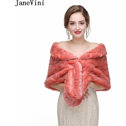 JaneVini 2018 New Arrival Wedding Wrap Faux Fur Shawl Winter Bolero Women Jacket Cape Elegant Bridal Wedding Accessories Estolas