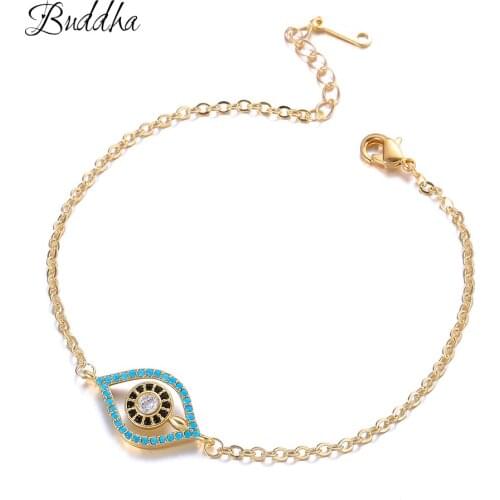 New Simple Designer Turkish Gold Evil Eye Bracelet Pave CZ Blue Eye Gold Chain Bracelet Fashion Charm Bracelets for Women