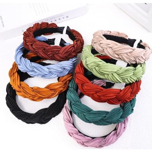 Popular Crinkled Satin Braided Headband Hoop Solid Color Plaited Hairband for Women Girls Face Wash Headdress Accessories