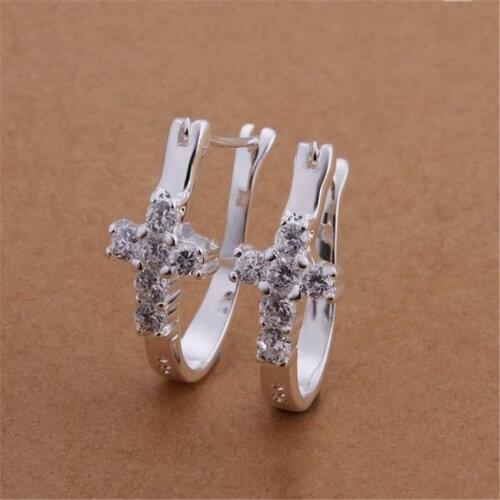 Factory direct high quality charm women wedding crystal cross silver color clip earrings hot selling fashion jewelry E311