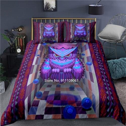 Bohemian Style Cartoon Owl Deluxe Adult Bedding 2-3 Pieces Dream Catcher Mandala Duster Pillowcase Big Bed Mattress Dropship