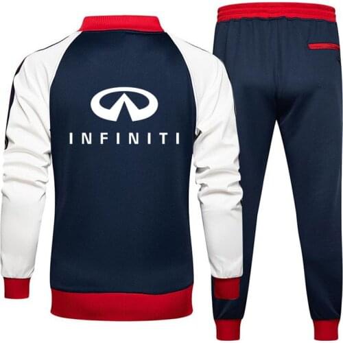 Spring Autumn new Mens hoodies Infiniti Car logo printing high quality cotton stripe Mens sweatshirt+sweatpants 2-piece