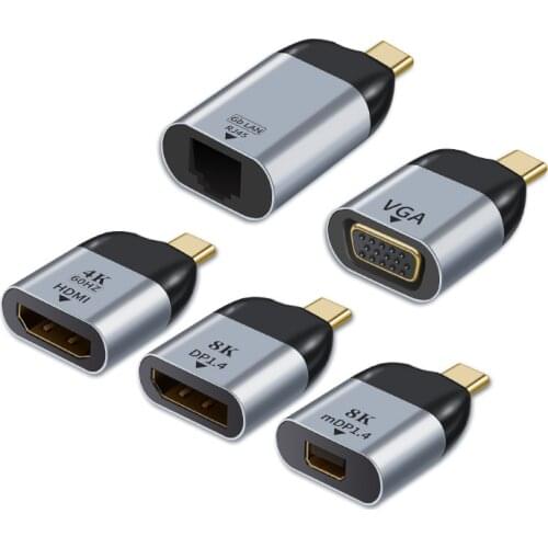 8K Type-C to HDMI-compatible/VGA/DP/RJ45/Mini DP Video Converter 4K 60Hz USB 3.1 Type C Adapter for Samsung Huawei MacBook