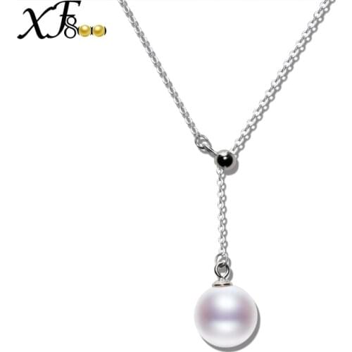 XF800 18K Yellow Gold Fine Jewlery Wedding Party Gift Pearl Necklace Pendant Natural freshwater 8-9mm Round For Women D314