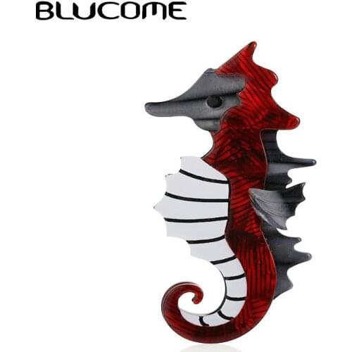 Blucome Cool Acrylic Seahorse Brooches Pins For Women Kids Handmade Animal Brooch Collar Sweater Pins Accessory Christmas Gifts