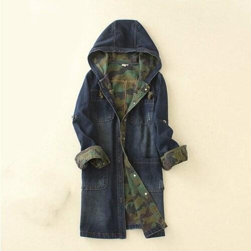 Autumn Denim Jacket Plus Size Korean Camouflage Casual Print Hooded Camo Long Sleeve Female Coat Long Streetwear Women Tops ZB04