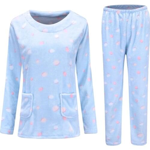 H5980 Women Pajamas Set Winter Thick Flannel Long Sleeve Sleepwear Female Coral Fleece Suit Home Clothing Korean Sweet Nightwear