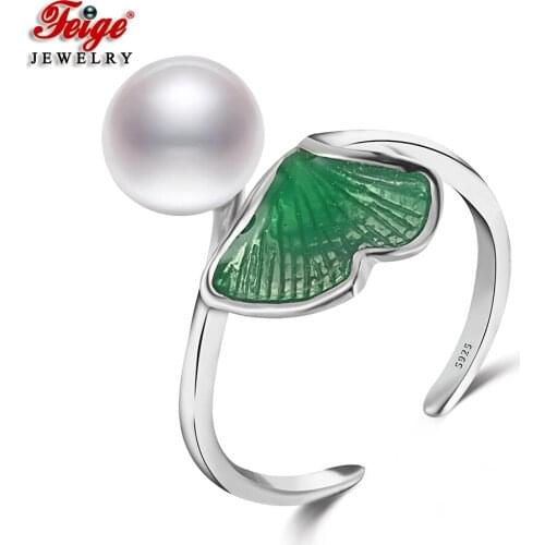 Ginkgo Biloba 925 Streling Silver Natural Freshwater Cultured Pearl Rings for Women Accessories Gifts Dropshipping