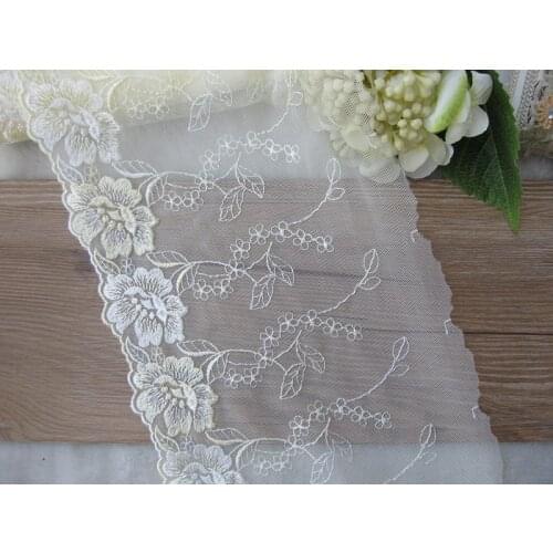 10Yards Luxury Lace Fabric 18cm Mesh Tulle Light Yellow Fabric Ribbon DIY Sewing Embroidery Flowers Trim Wedding Bridal Dress