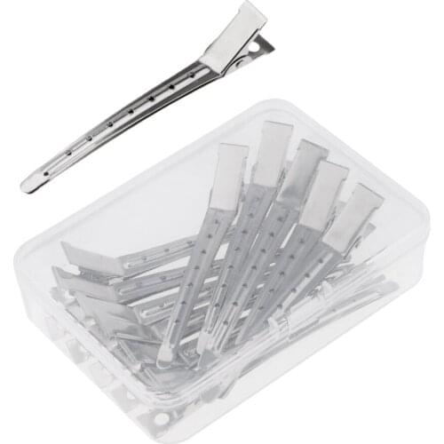 12Pcs Stainless Steel Silver Hairdressing Clips Salon Hair Section Styling Clamps with Box