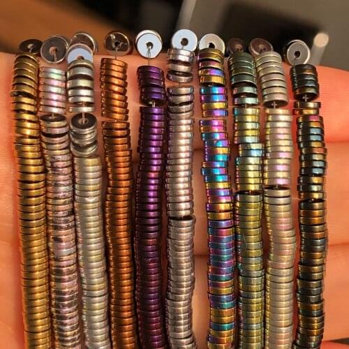 2/3/4mm Natural Rondelle Multicolor Hematite Stone Gold Silver Plated Beads Flat Round Diy Bracelet Necklace For Making Jewelry