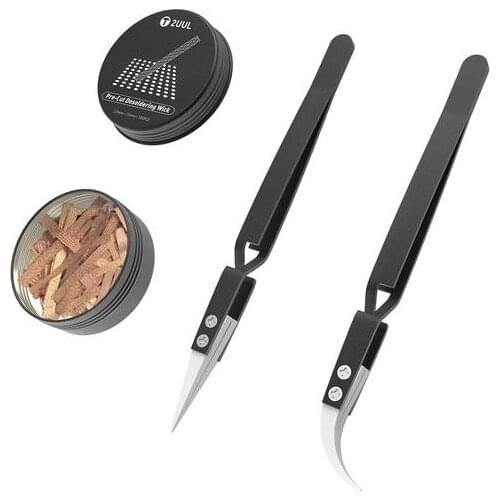 2UUL Pre-cut Desoldering Wicks 2mm*25mm*100pcs with 2pcs Reversed Ceramic Tweezers