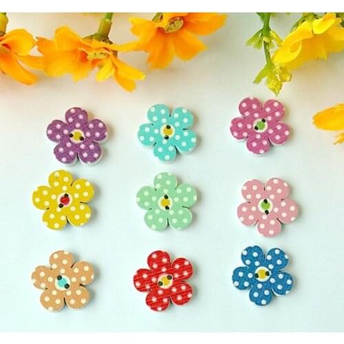 50PCs/lot Mixed Cartoon flower Wooden Buttons 2 Hole Fit Sewing DIY Scrapbook Scrapbooking Sewing Accessories Supplies For Craft