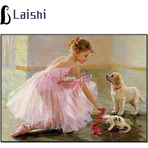 5D Diamond Painting Full Drill Little ballerina girl&Dog Diamond Mosaic Sale Round Rhinestone Diamond Embroidery Home Decor Gift