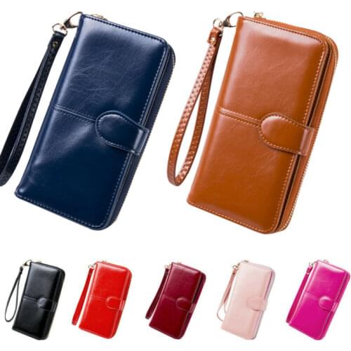 7 Colors Womens Long Leather Clutch Solid Wallet Large Capacity Purse Card Holder Zipper
