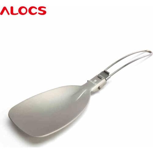 Alocs Outdoor Folding Hard Alloy Aluminum Cooking Shovel Rice Spatula Steel Pancake Spoon Camping Tableware