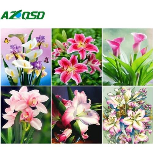 AZQSD Coloring By Number Flower Lily Handpainted Modern Wall Art Painting By Numbers On Canvas Acrylic Unique Gifts