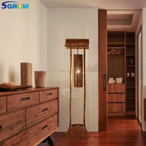 SGROW Country Style Bamboo Floor Lamps for Dinning Room Bedroom Living Room Garden Loft Standing Lights Fixture with E27 Bulb