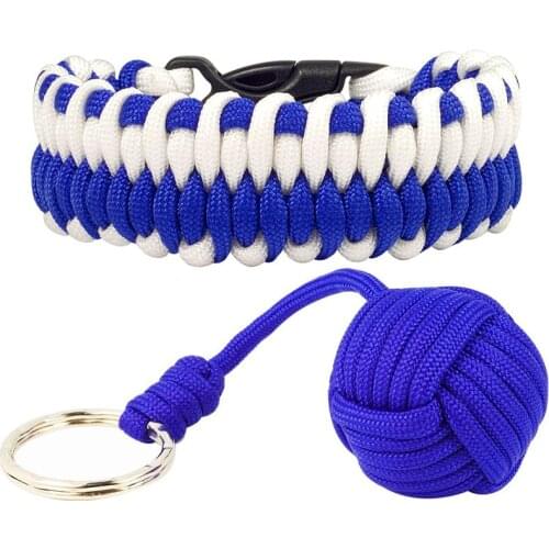 550 lb Paracord Survival Bracelet and 550 Paracord Key Lanyard Monkey Fist Self-defense Steel Core Keychain