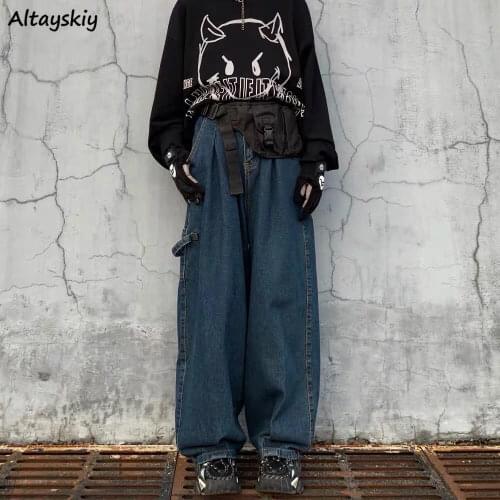 Jeans Women Autumn Korean Style Wide Leg Do Old Streetwear Handsome High Waisted Hip-hop All-match Casual Teens Ladies Trousers