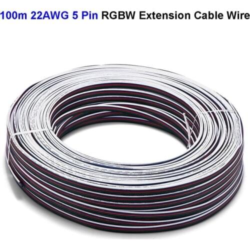 5 Pin 100m Tinned Copper Wire 22AWG 20AWG 18AWG Electric Wire 5050 RGBW LED Strip Light SM JST Connector Extension Cable