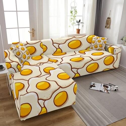 Fried Egg Cartoon Elastic Sofa Cover For Living Room Washable Couch Covers Sectional Corner Slipcover 1/2/3/4 Seater