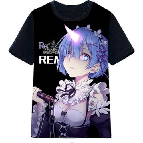 New Re:Zero kara Hajimeru Isekai Seikatsu T-shirt Summer Emilia Rem Anime Polyester Short Sleeve Tees