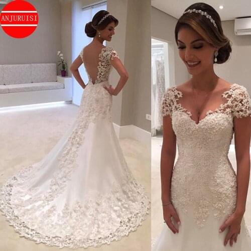 Illusion Vestido De Noiva White Backless Lace Appliques Mermaid Wedding Dress 2020 Cap Sleeve Sexy Bride Gown Robe Mariage Boda