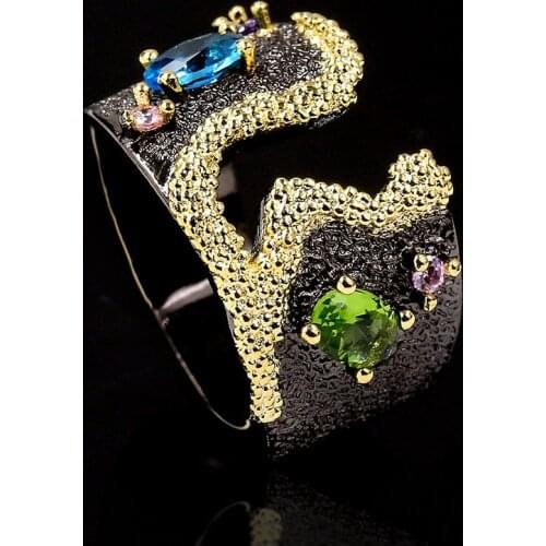 Italian Handmade Abstract Modeling French Retro Romantic Style 925 Silver Colorful Inlaid Zircon High-End Jewelry Gift