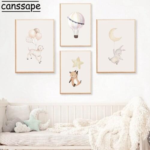 Nursery Wall Painting Lamb Rabbit Poster Animals Art Print Balloon Canvas Prints Nordic Wall Posters Baby Bderoom Decroation