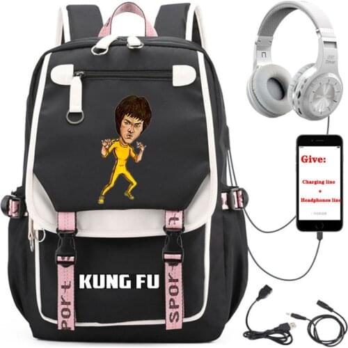 China Kungfu Star Cartoon backpack student School book Bag Women men Travel Backpack USB Charging teenagers Laptop packsack