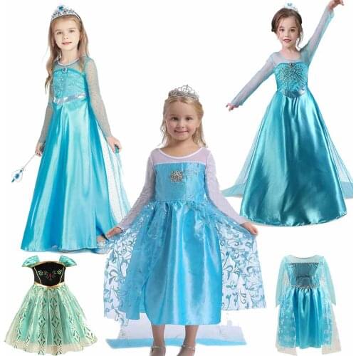 Cosplay Princess Costume Kids longer Wedding Clothes Children Birthday Carnival Fancy Disguise and Wig Elsa Dress for Girl