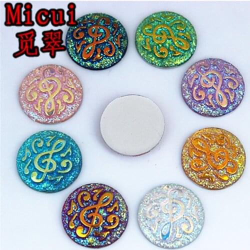 Micui 80pcs 16mm AB Color Round Musical Note Resin Rhinestones Flatback Stone For Clothes Dress Crafts Garment decoration ZZ76
