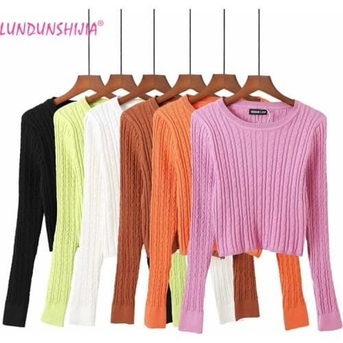 LUNDUNSHIJA 2020 Spring Autumn High Quality Women O-Neck Slim Sweaters Candy Colors Twist Knitting Female Sweater 6 Colors