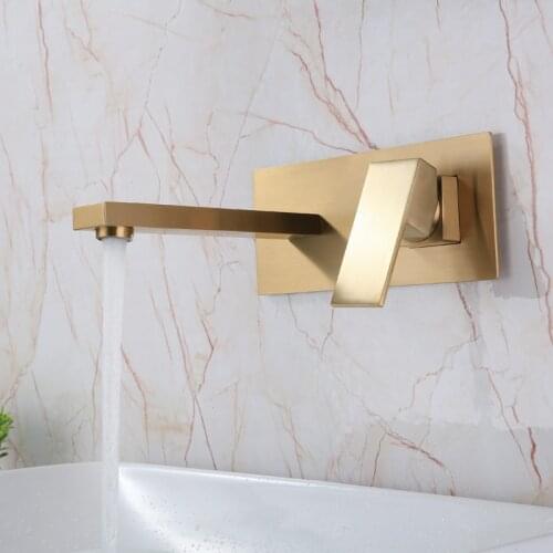 Brushed gold Brass Wall Mounted Bathroom Sink Faucet Hot Cold Basin Faucet Mix Tap Bathroom Faucets