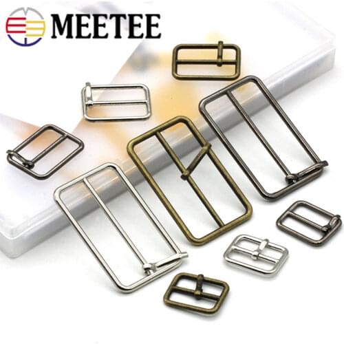 Meetee 5pcs 20-50mm Metal Belt Buckle Belt Windbreaker Adjustable Pin Buckles DIY Strap Webbing Slider Hook Adjust Decor Clasp
