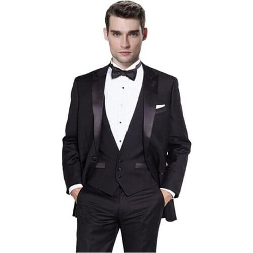 Mens suits fashion handsome groom suit three-piece set jacket+pants+vest+bow tie simple one button suit costume homme