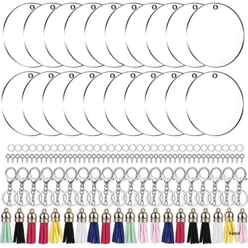 Keychains Set Including 20 Acrylic Blanks 20 Leather Tassels 20 Lobster Clasps 100 Small Rings and 100 Screw Eye Pins