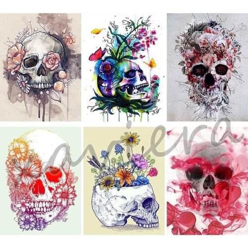 Xaviera 5D Diy Diamond Painting Skull Flower Full Diamond Embroidery Cross Stitch Kit Mosaic Round Rhinestone Picture Artwork