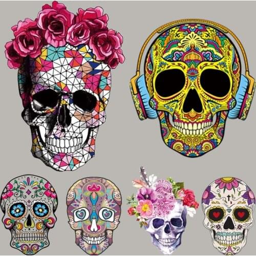 Skull Head Patches For Clothing Heat Transfer Fashion Diy Appliqued Tops Vinyl Appliques T-Shirt Jeans Parches Transfer