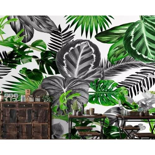 Beibehang Family background wall 3d wallpaper modern black and white tropical plant back leaf background wall painting wallpaper
