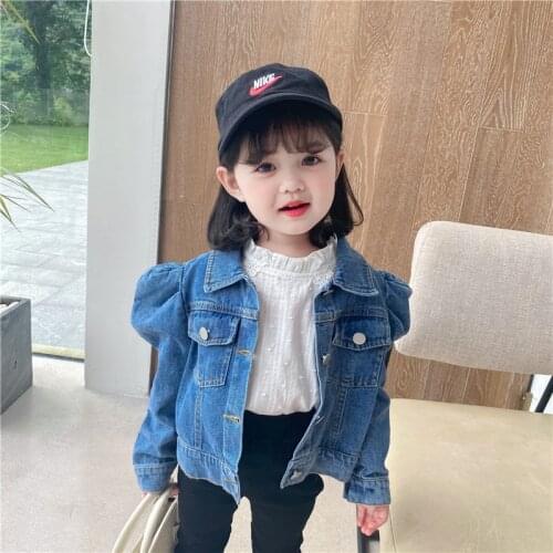 2021 spring and autumn new girls' jeans bubble sleeve jacket Korean childrens childrens outer jacket kids jackets for girls